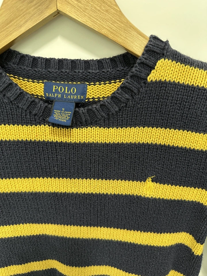 Suéter Ralph Lauren Niños Talla 5 Amarillo/Negro Rayas Cuello Redondo Manga Larga Foto 4 de 4