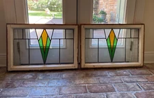 A Set of Two Antique Late 19th Century Victorian Stained Glass Window