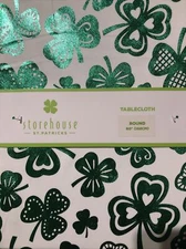STOREHOUSE Green Clover Shamrocks Irish St. Patrick's Day Tablecloth 60” Round