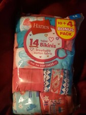 HANES TAGLESS GIRLS COTTON BIKINIS 14 PACK SIZE 14 MULTI COLORED BGOO37