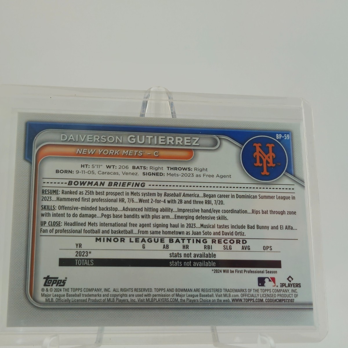 Daiverson Gutierrez SN 2024 Bowman /150 Chrome Prospects