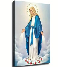 Wooden Framed Wall Art   Holy Mary Catholic  Painting Canvas Poster 12x18 Inch