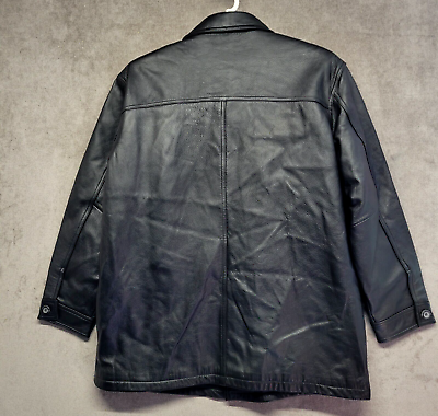 JF J. Ferrar Black Leather Coat Mens XL Button Front Quilted JF J. Ferrar Black Leather Coat Mens XL Button Front Quilted