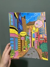 Original Colored Painting,old Street,landscape,houses,Europe 8,5/10,5