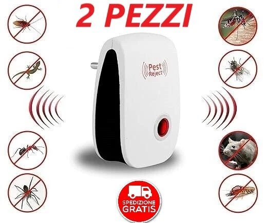 X2 PEST REJECT INSETTICIDA ZANZARE SCACCIA TOPI INSETTI REPELLENTE ULTRASUONI