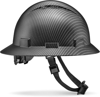 Acerpal full brim non-vented solid Black Matte OSHA hard hat 6-point suspension