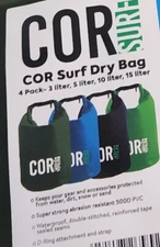 Set Of 4 COR Surf Floating Waterproof Dry Bag 3L | 5L |10L | 15L Roll Top Sack 