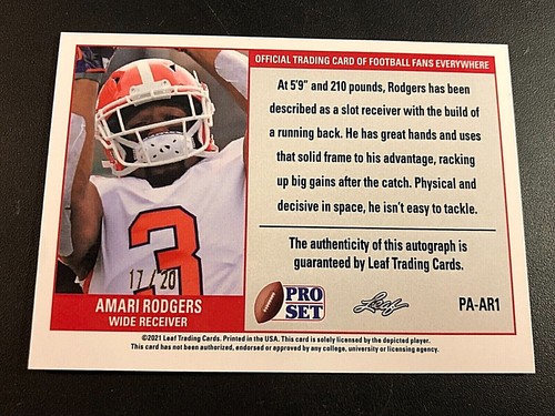 AMARI RODGERS 2021 Leaf Pro Set Metal RC AUTO Black Cracked Ice Serial #d /20 - Picture 2 of 2