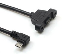 Micro USB 5Pin B Male Right Angle to Female Panel Mount Extension Cable 20cm 