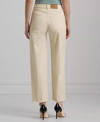 Lauren Ralph Lauren Cropped Straight-Leg Jeans Womens 6P Cream Beaded Embroidery - Picture 2 of 13