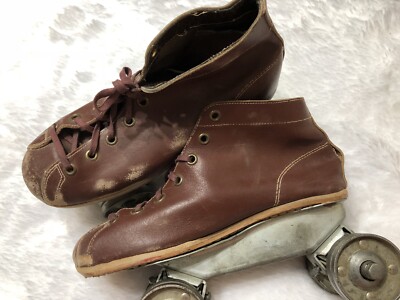 Vintage Brown Leather Roller Derby Steel Wheels Kids Size Movie Prop Street King