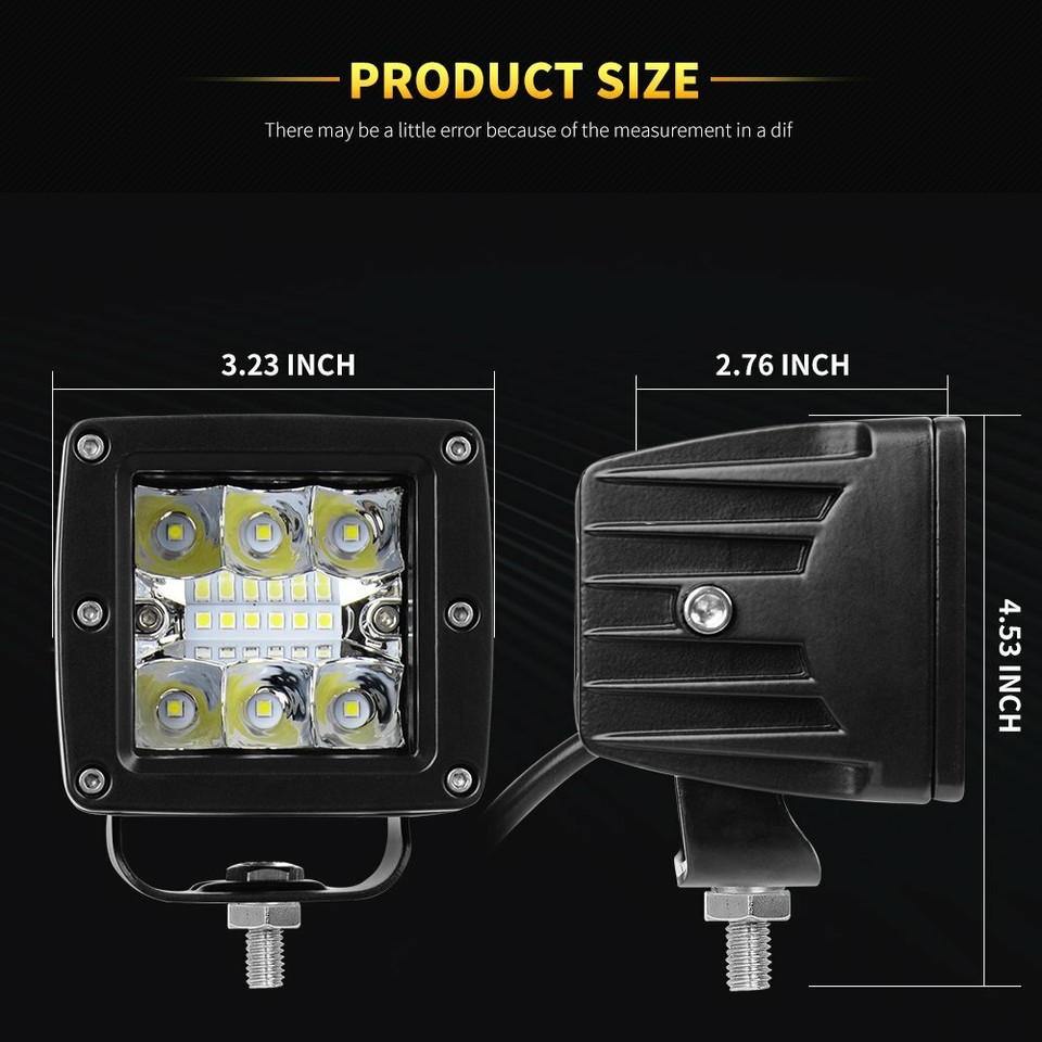 2x 3inch LED Cube Pods Work Light Bar Spot Beam Driving Fog For Offroad ...