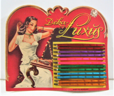 Vintage Ornate Colorful Deka Luxus Bobbie Bob Hair Pin Display Card Old Stock