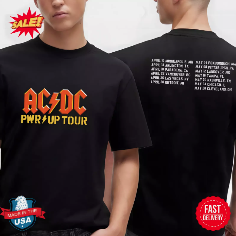 ACDC Power Up 2025 World Tour Dates Schedule Two Sided T-Shirt