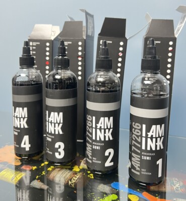 I AM INK Tattoo Farbe Tattoofarbe Set Sumi 1 2 3 4 Schwarz 200ml Greywash REACH