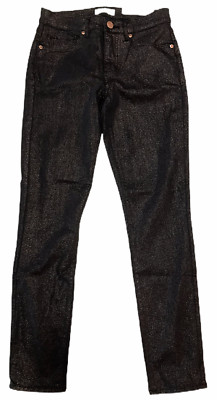 NWT Ann Taylor LOFT Skinny Jeans Sz 2R Black Metallic Copper Sparkle #287055