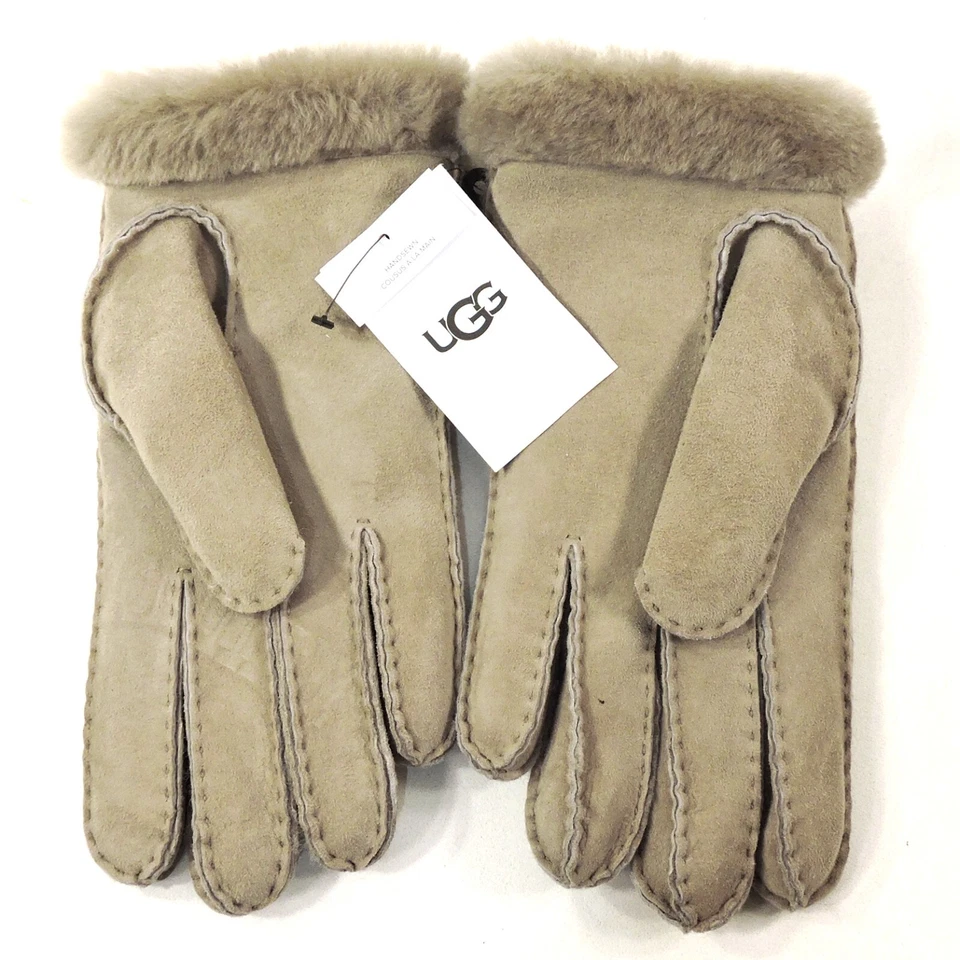 UGG ⚜ 女士灰色麂皮绒 LAMB FUR 舒适冬季手套,L 码精品 — 第 2/3 张图片