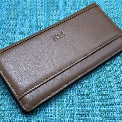 Brown Leather Clutch Wallet Flat Bi-fold Card Slots Currency Slip ID Viewer Coin