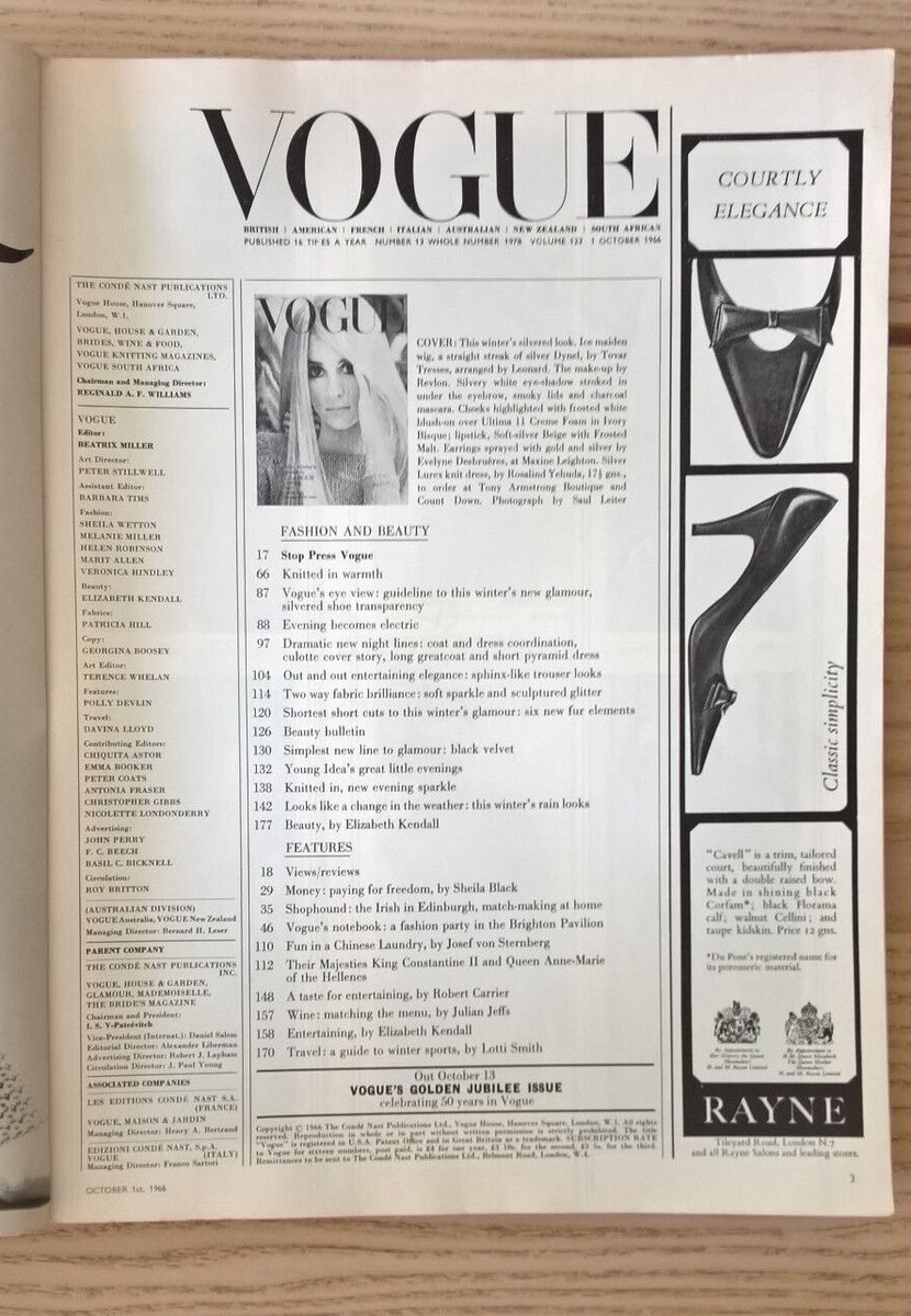 VOGUE October 1966 Vintage Magazine Women's Fashion Design