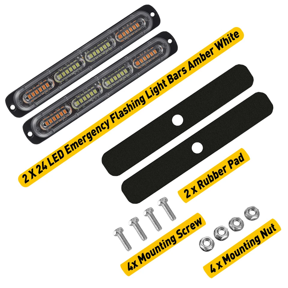 2x Ámbar/Blanco 24LED Coche Camión Luz Estroboscópica Barra Intermitente Kit de Luz Indicadora Foto 4 de 4