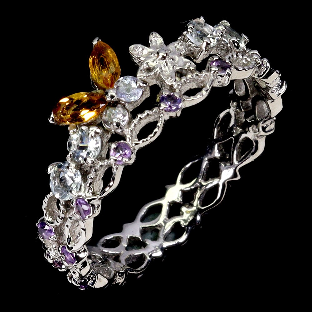 925 Sterling Silver Ring Marquise Citrine Amethyst Aquamarine Gemstone Jewelry 7