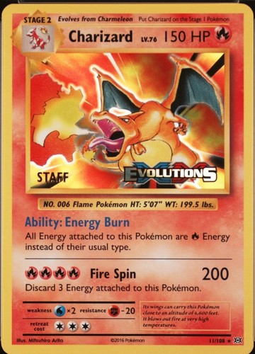 Pokemon XY Base Set Evolutions Prerelease Staff Charizard 11/108