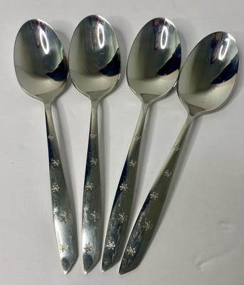 Wallace Stainless Snow Fall Teaspoons Lot Of 4 Snowflake Winter Holiday