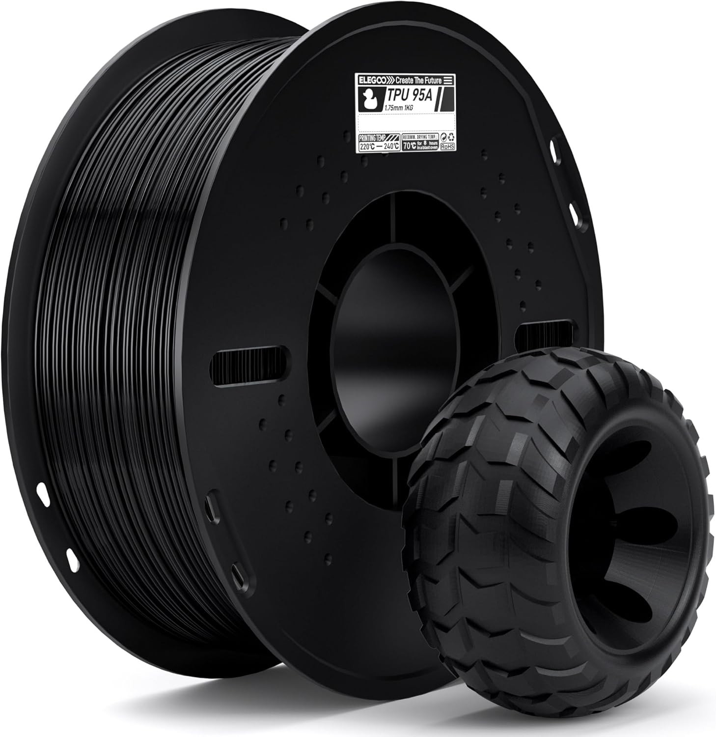 ELEGOO TPU 95A 3D Drucker Filament 1,75 Mm Schwarz 1 KG, Flexibles Weiches Filam