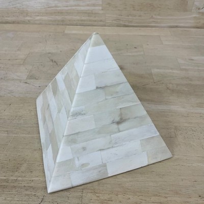Mother of Pearl Mosaic Pyramid Sculpture 5in White Shell Inlay Made India Decor