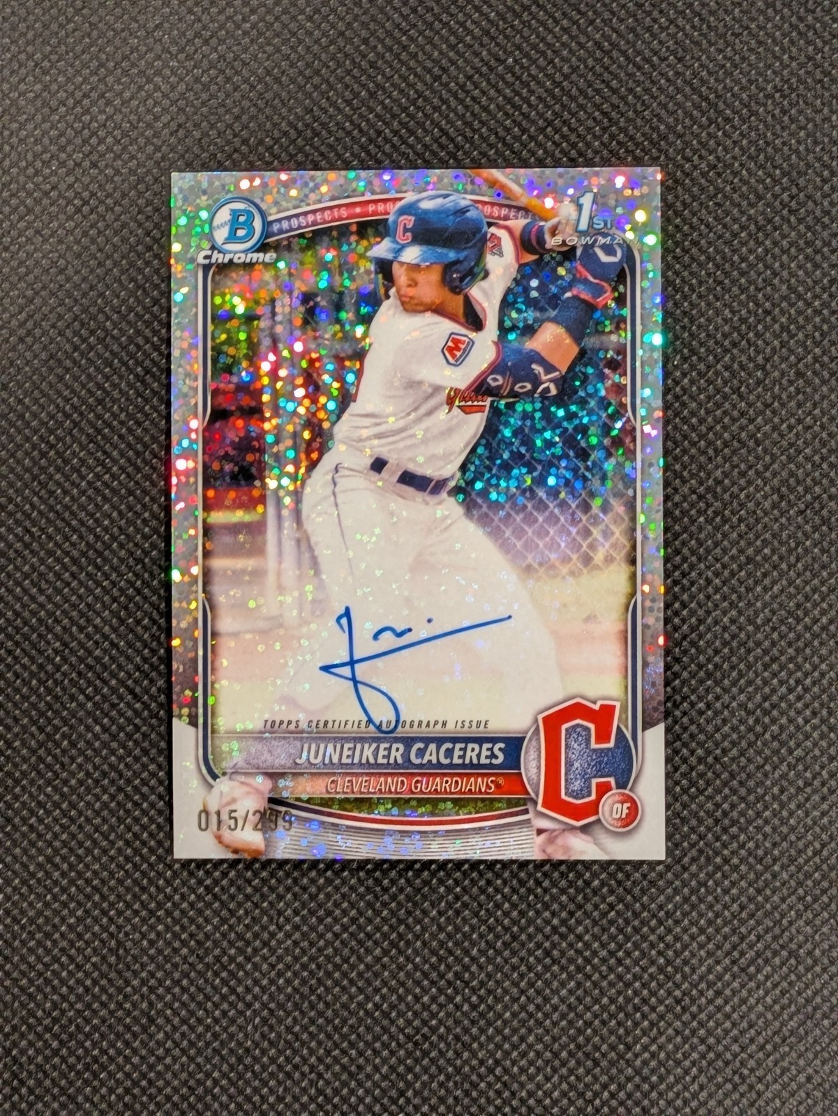 Juneiker Caceres 2025 Bowman Chrome Speckle Refractor Auto /299 1st