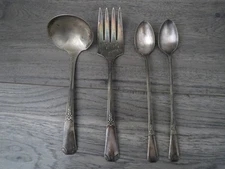 WM A Rogers Oneida Ltd Serving Fork, Ladle, 2 Iced Tea Spoons