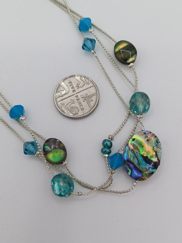 Marks And Spencers Layered Silver Tone & Abalone Shell Beaded Station Necklace - Picture 5 of 11