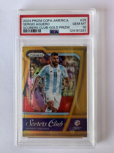 2024 Panini Prizm Sergio Aguero PSA 10 GEM MINT Gold Prizm SSP #01/10 Card #25