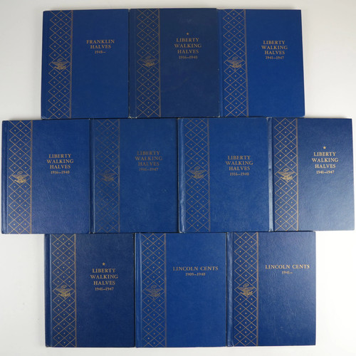 10x Assorted Whitman Albums incl. Franklin Halves, Liberty Walking Halves