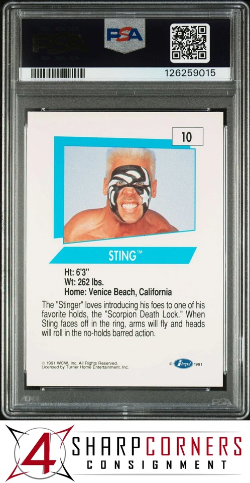 1991 IMPEL WCW WRESTLING #10 STING HOF PSA 10 - Image 2 of 3