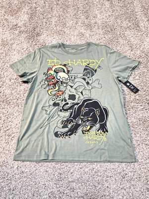 Ed Hardy Skull & Panther Graphic Tee Size Large New