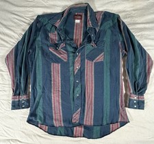 Vintage 90s Wrangler Western Shirt XL 17-17 1/2 Pearl Snap Striped Cowboy Rodeo