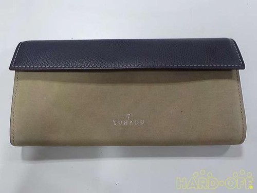 YUHAKU Long Wallet Beige Navy Used