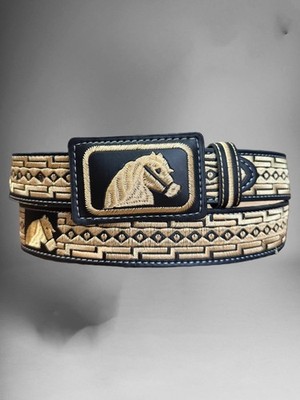 Cinto bordado Estilo Piteado de piel western embroidered leather belt horse
