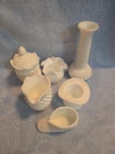 Lot Of 6 Vintage Milk Glass Hobnail Items Mixed Shapes And Sizes