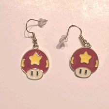 Super Mario Toad Earrings Red Mushroom Earrings Dangle With Black Pouch