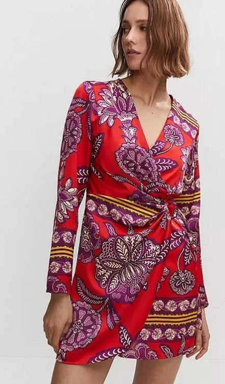 Robe rouge col volanté MANGO M