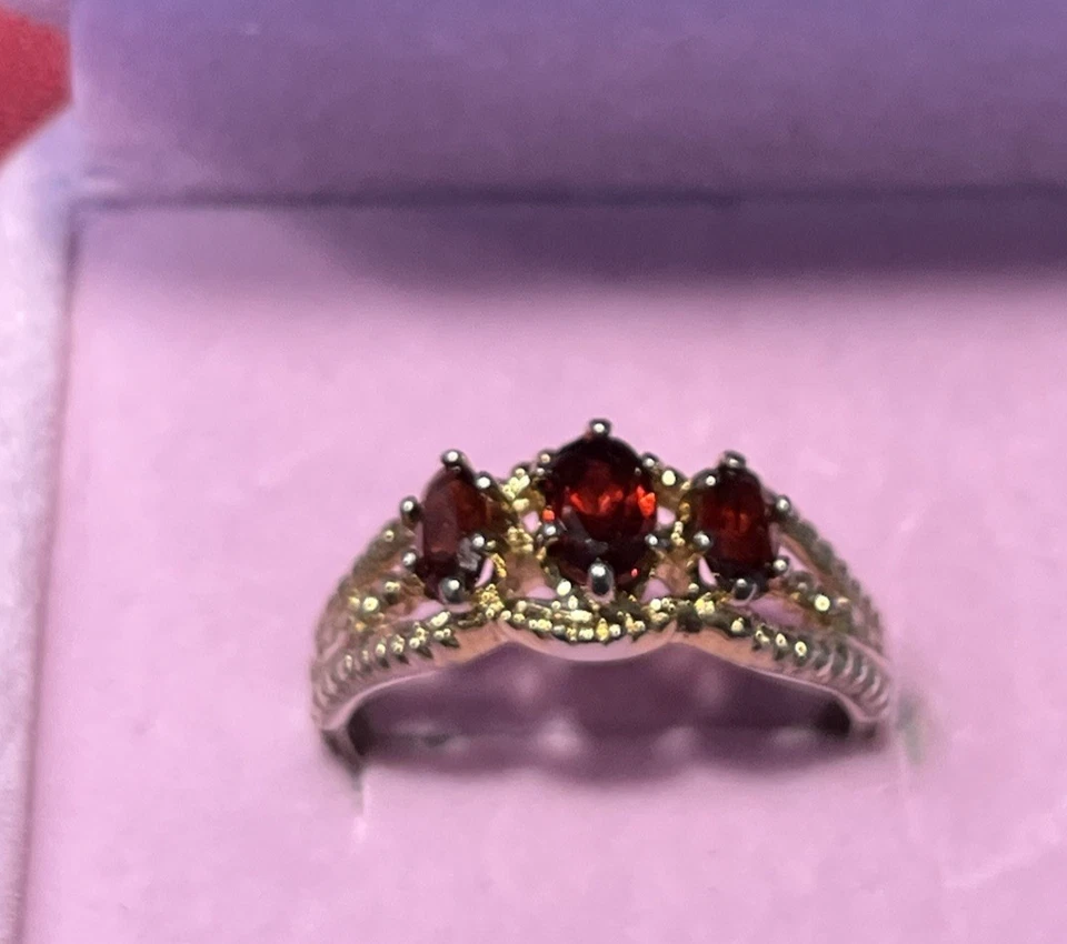 Anillo De Colección Plata Esterlina 925 S8 Pasado, Presente y Futuro Marquesa Granate Piedras Foto 4 de 4