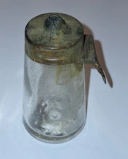 Antique Glue Dispenser Kwik Stik Patent Glass / Brass With Spreader Push Top