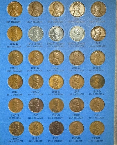 1941PDS-1974PDS US LINCOLN CENT x89 Set of 89 Different w Whitman Album!