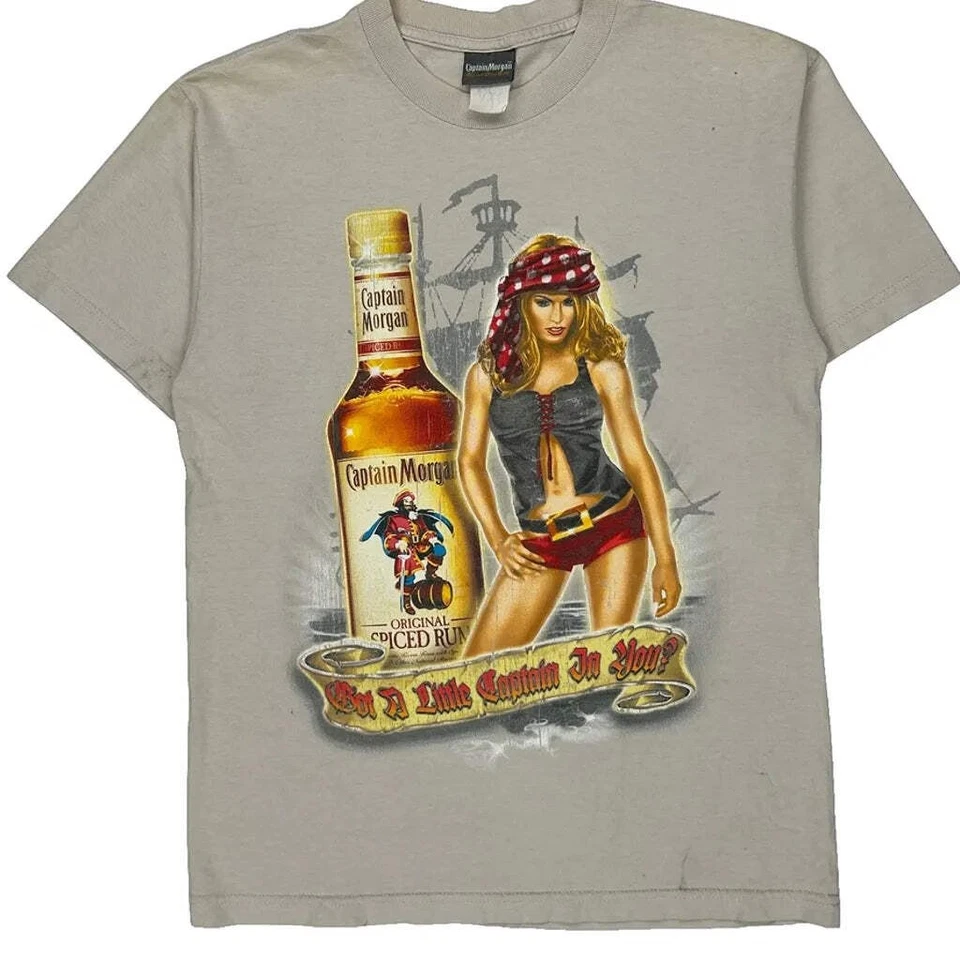 Got A Little Captain In You? Captain Morgan Graphic T-Shirt - Large Beige Cotton - Image 4 of 4