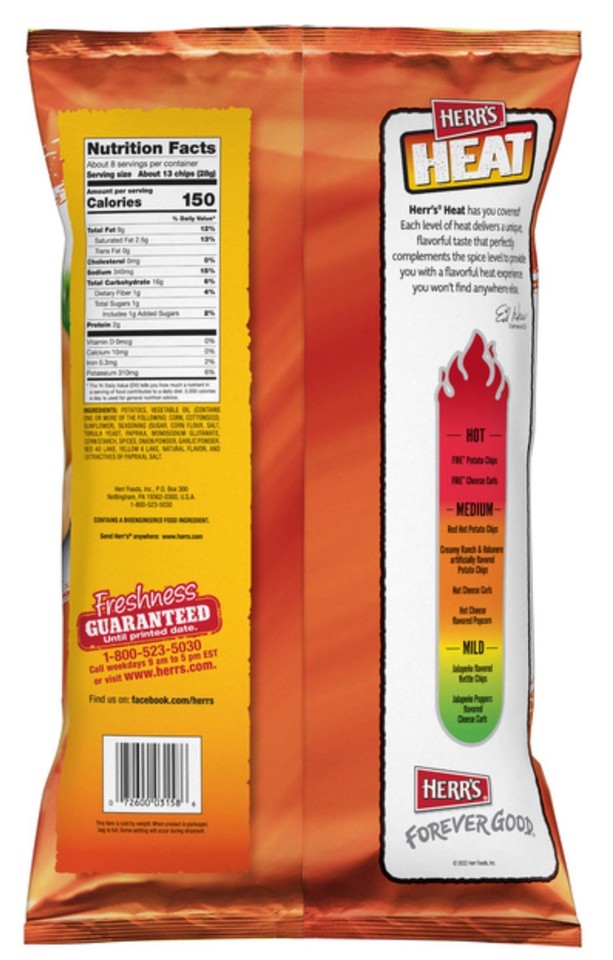 ⚫️ New Herr’s Gluten Free Red Hot Heat Medium Flavored Potato Chips 7 ...