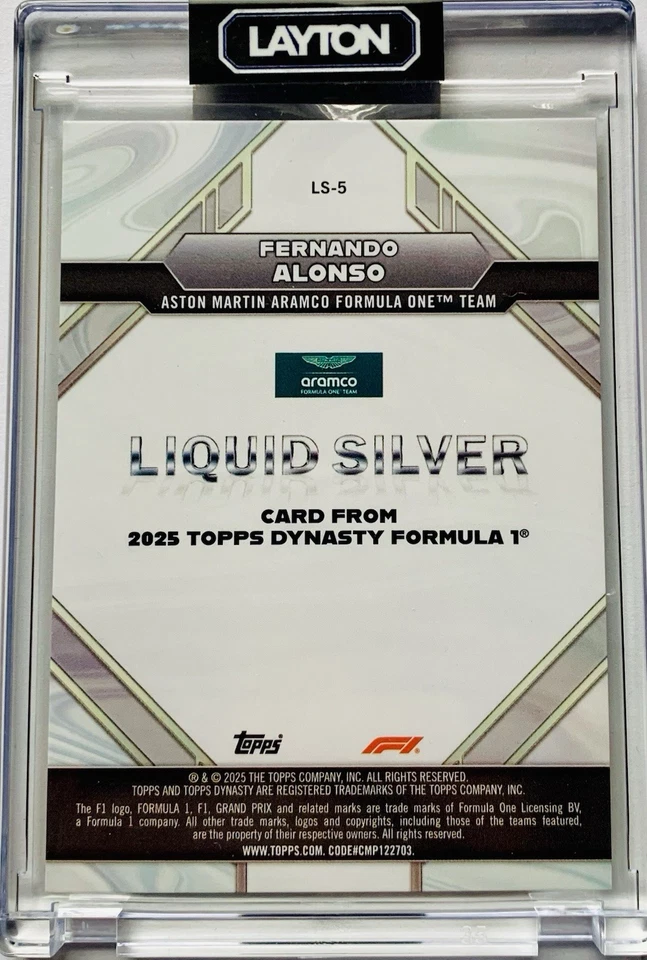 Fernando Alonso 1/1 Liquid Gold (Silver) 2025 Topps Formula 1 F1 Dynasty Card - Image 2 of 4