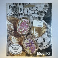 Bucilla Silk Ribbon Embroidery Heirloom Brooch Pair Kit 41157 Summer Bouquet NEW