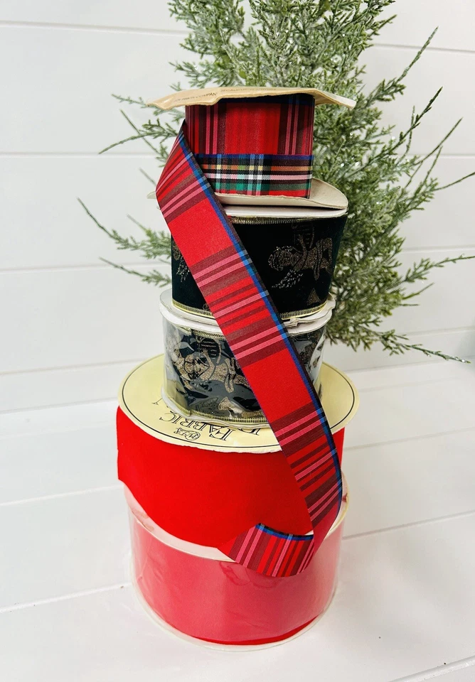 Paquete de 5 carretes completos y parciales de tartán a cuadros de colección de los años 80-90 Foto 3 de 4